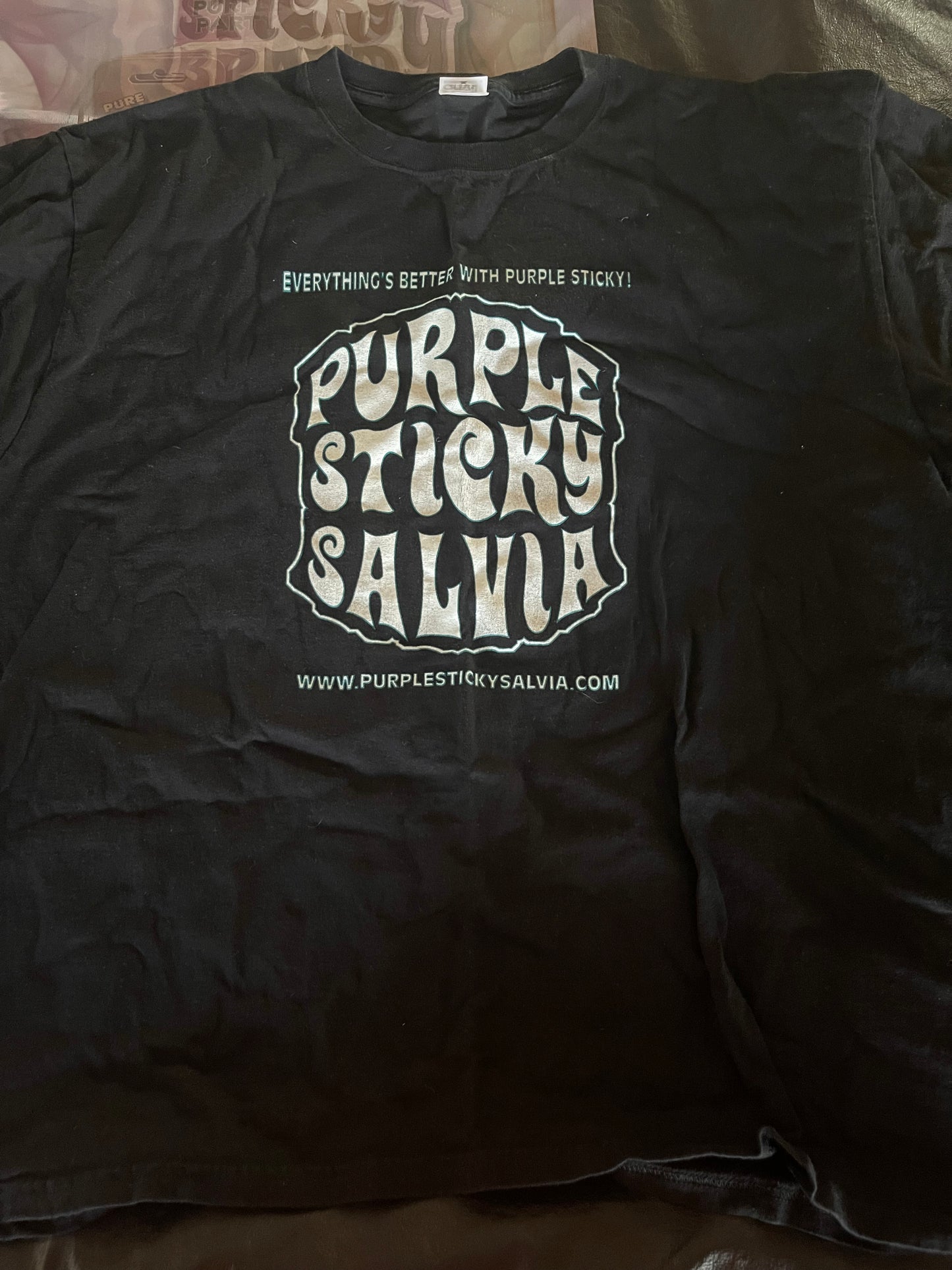 Black T-shirt White PurpleStickySalvia